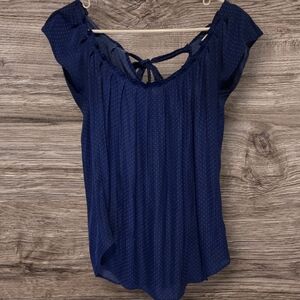 LC Lauren Conrad Blue Pleated Cap Sleeve Bodysuit